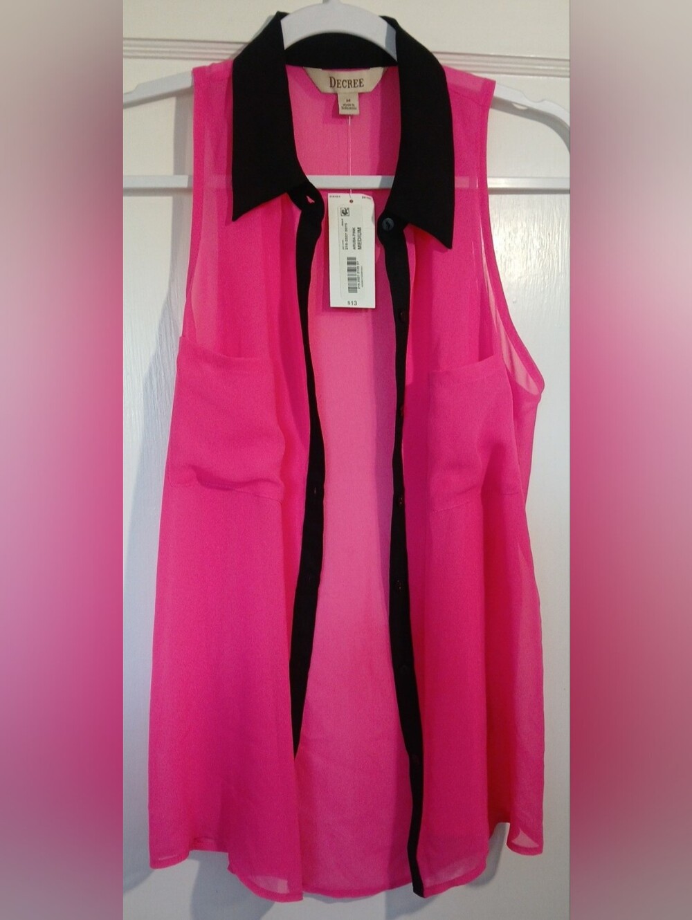 Decree Hot Pink Sheer Sleeveless Button Down Top - NWT